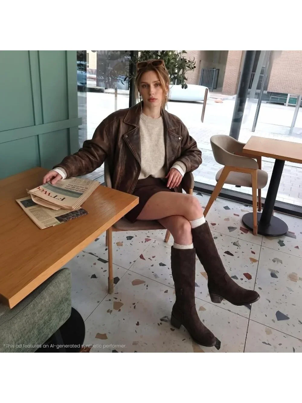 Women Chocolate Suede Chunky Heel Round Toe Pu Suede Side Zipper Knee High Boots